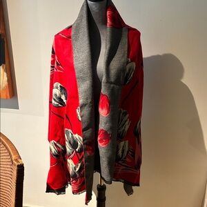 Floral Gray, Black & Red Wrap/Scarf